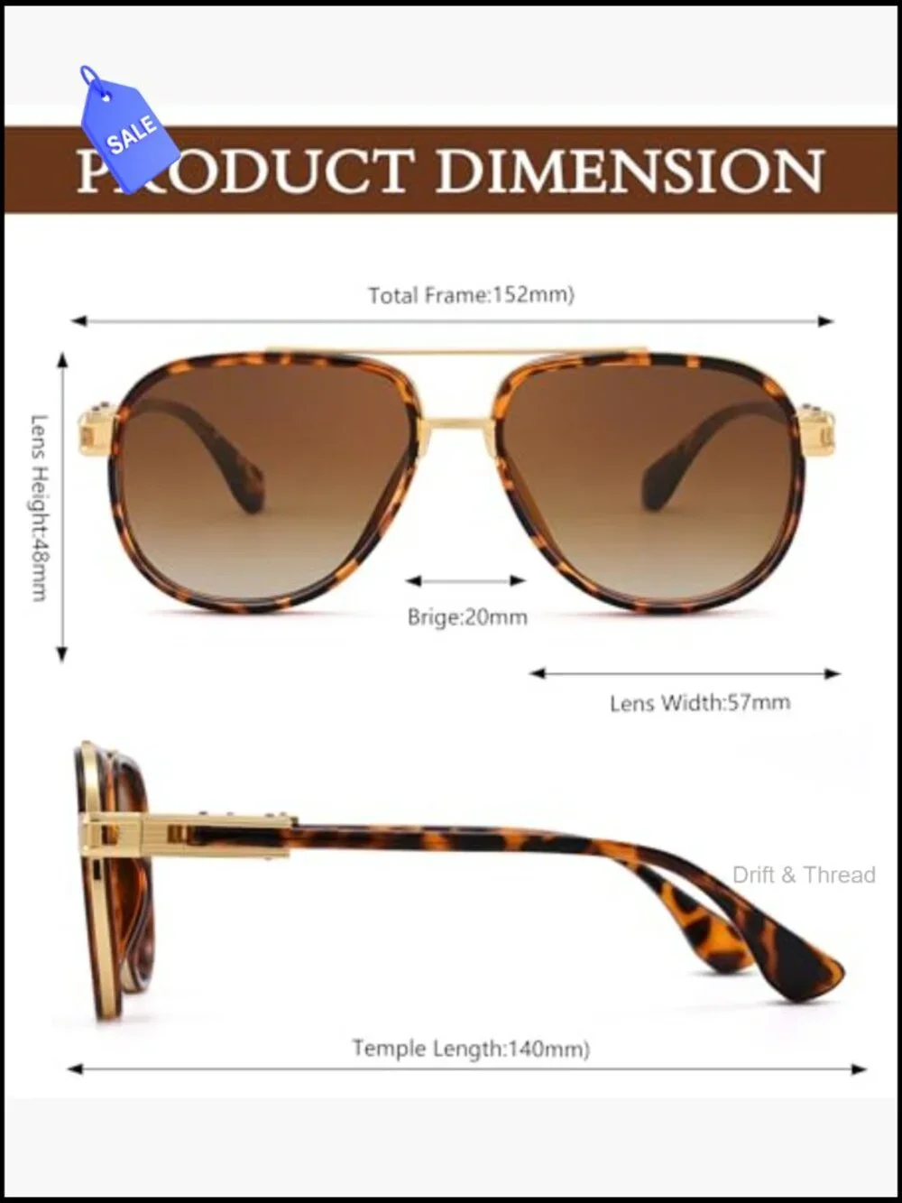 Retro Oversized Aviator Sunglasses Metal Frame UV Protection Unisex